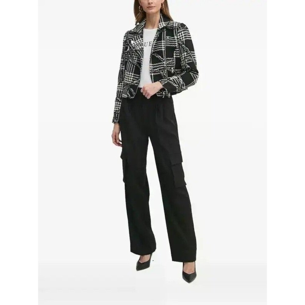 NEW Guess Dover Plaid Moto Women's Jacket Size M, Zip Black/White  ($ 178)